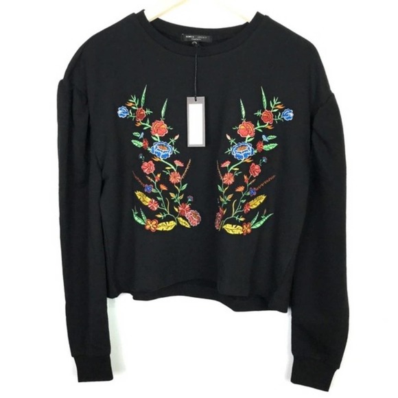 Cozy Juliet Boho Puff Sleeve Floral Sweatshirt NWT - Picture 1 of 7